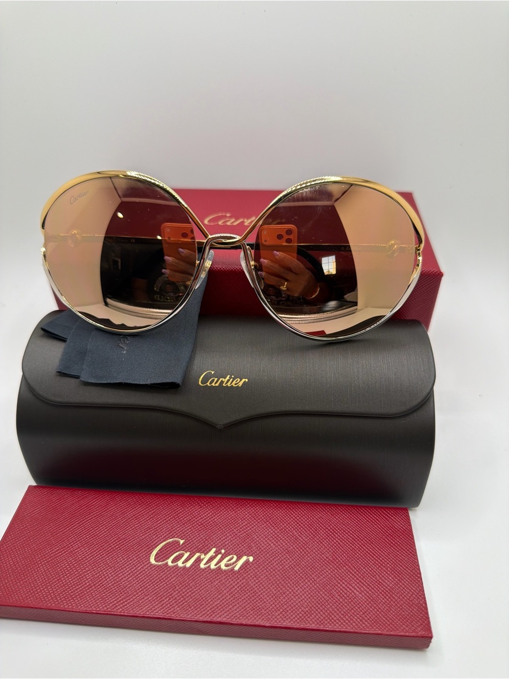 Cartier Gold Frame Sunglasses with Reflective Tinted Lenses